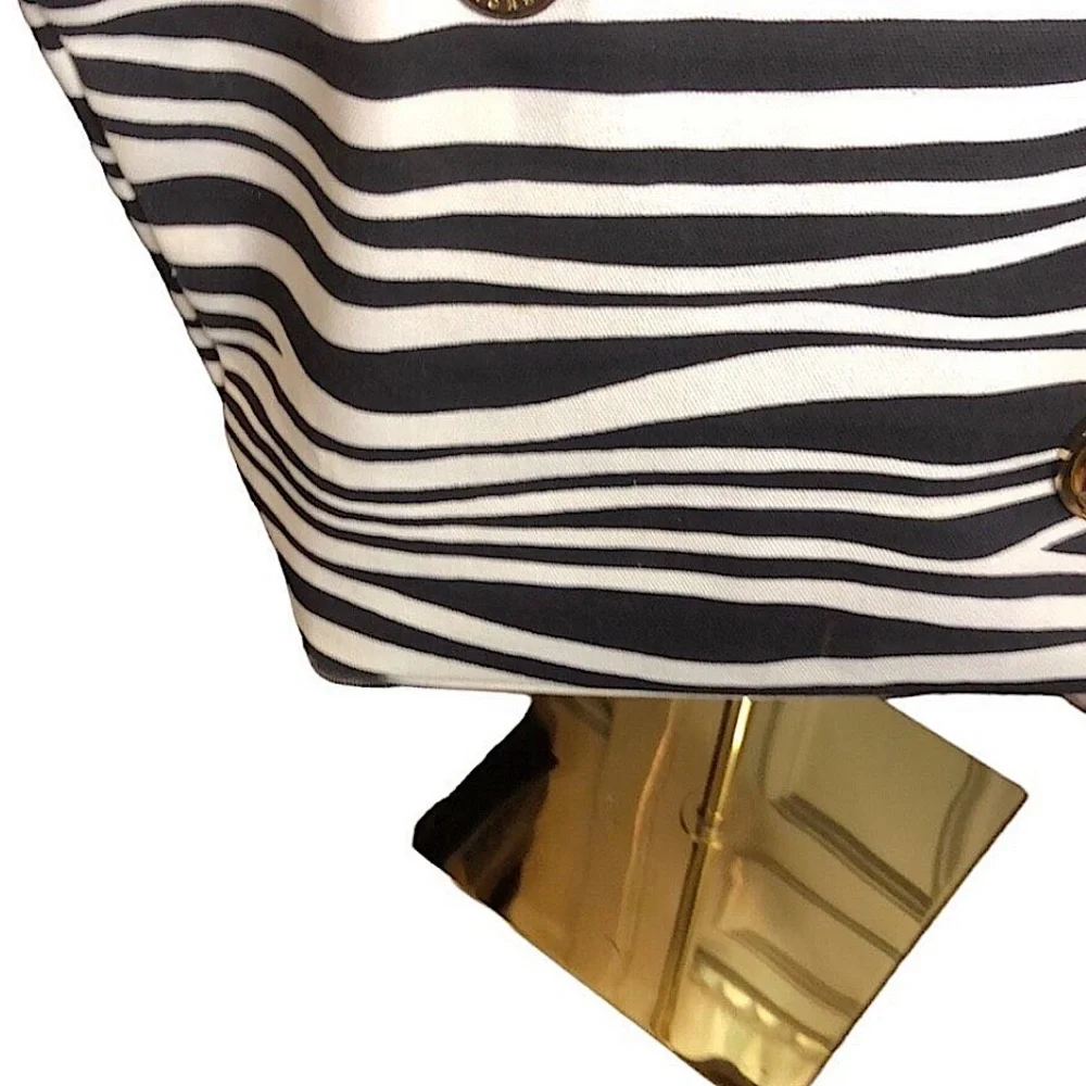 MICHAEL KORS Black Ivory Zebra Striped Shoulder Bag with Brown Leather Handles - Picture 14 of 16